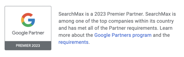premier-shot SearchMax is a 2023 Google Premier Partner